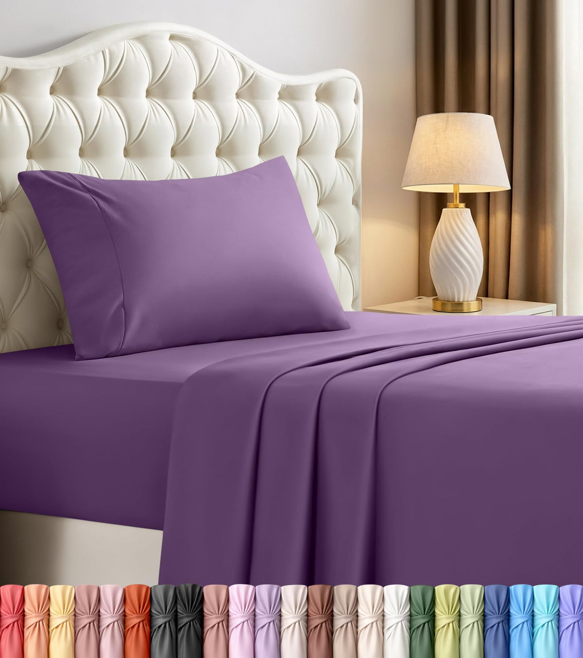 Queen Sheets Set, 4 Pieces 16" Deep Pocket Hotel Luxury Bed Sheets, Grey