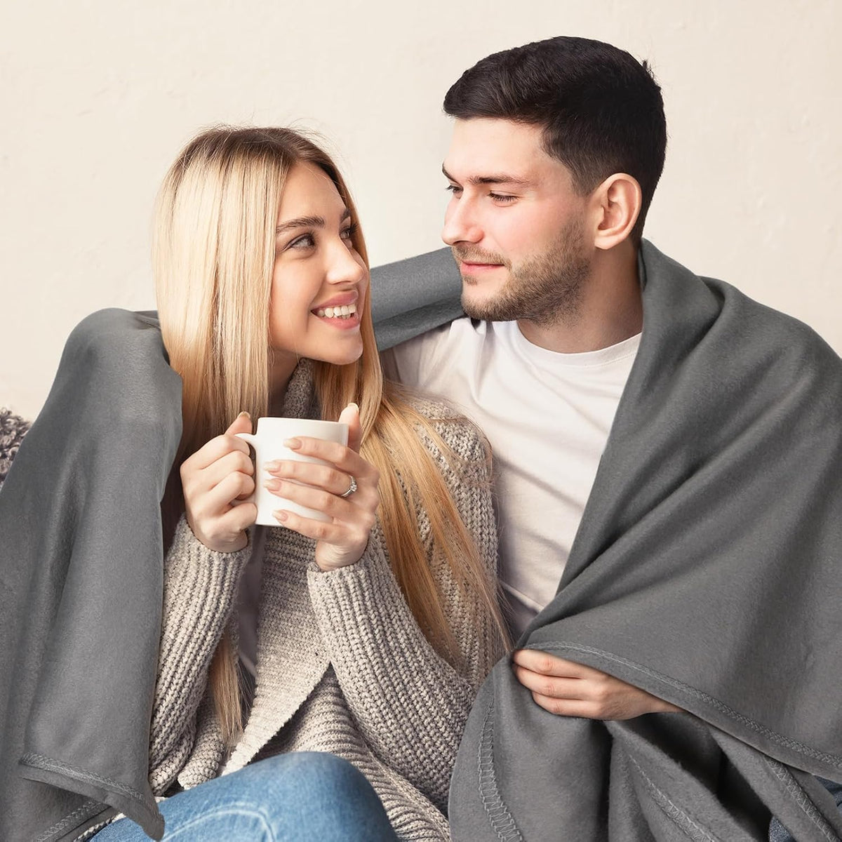 Macarrie 50 Pack Fleece Blankets Bulk,50 x 60 Inch Gray Soft Throw Blankets