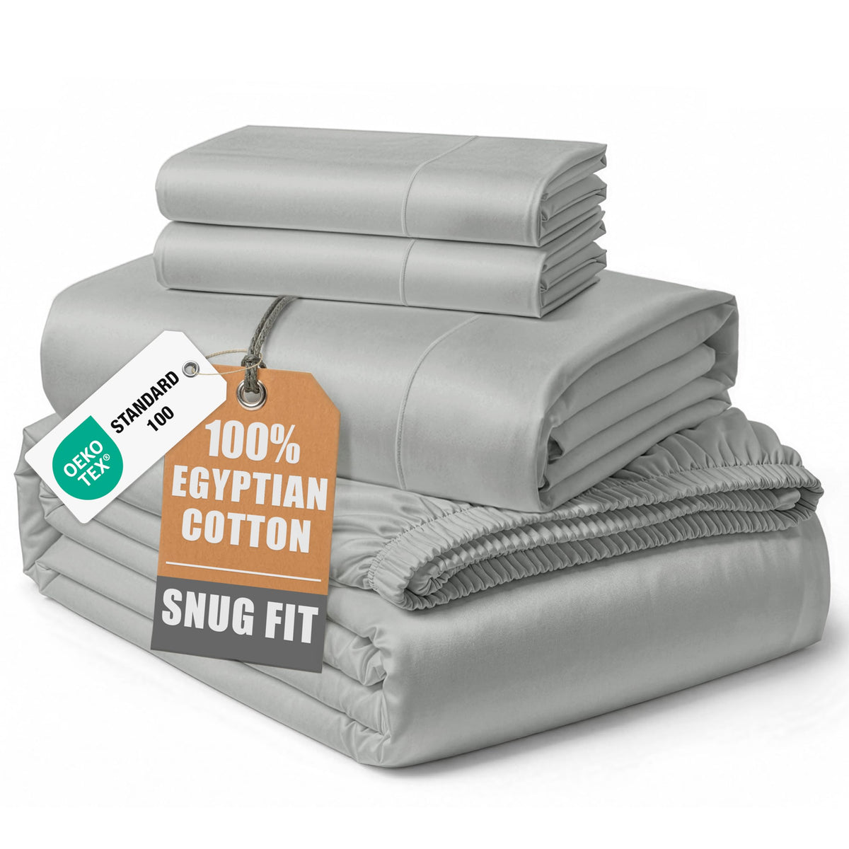LANE LINEN 100% Egyptian Cotton Sheets King Size Silky Sateen Weave - White