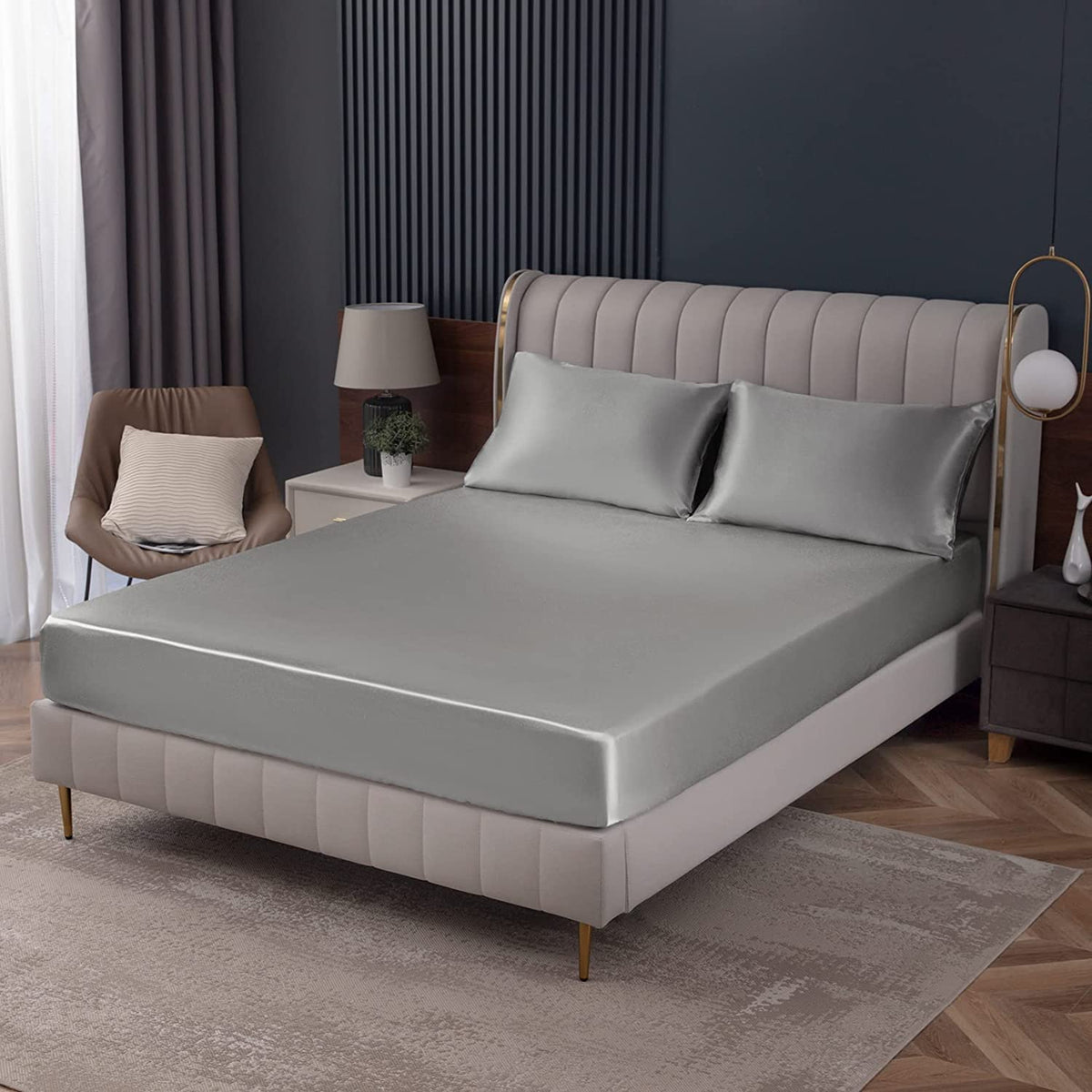 Homiest Black Satin Flat Sheet, Full Silky Bed Top Sheet Only