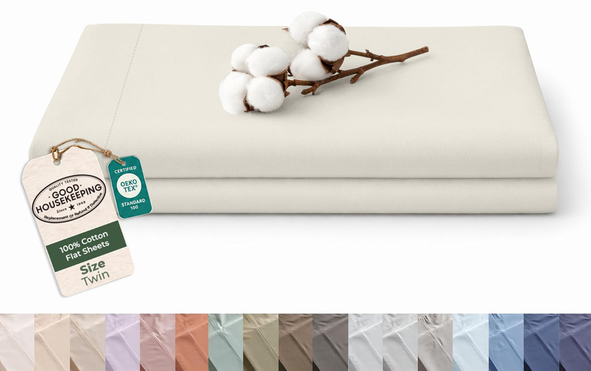 Royale Linens 100% Organic Cotton Full Size Flat Sheet Only - Percale Top Sheets - Full Flat Sheet Sold Separately - Lightweight & Super Soft 100% Cotton White Bed Sheets Only (81" x 96", White)