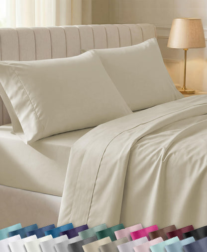 California Design Den Soft 100% Cotton Sateen Queen Bed Sheets Set, White
