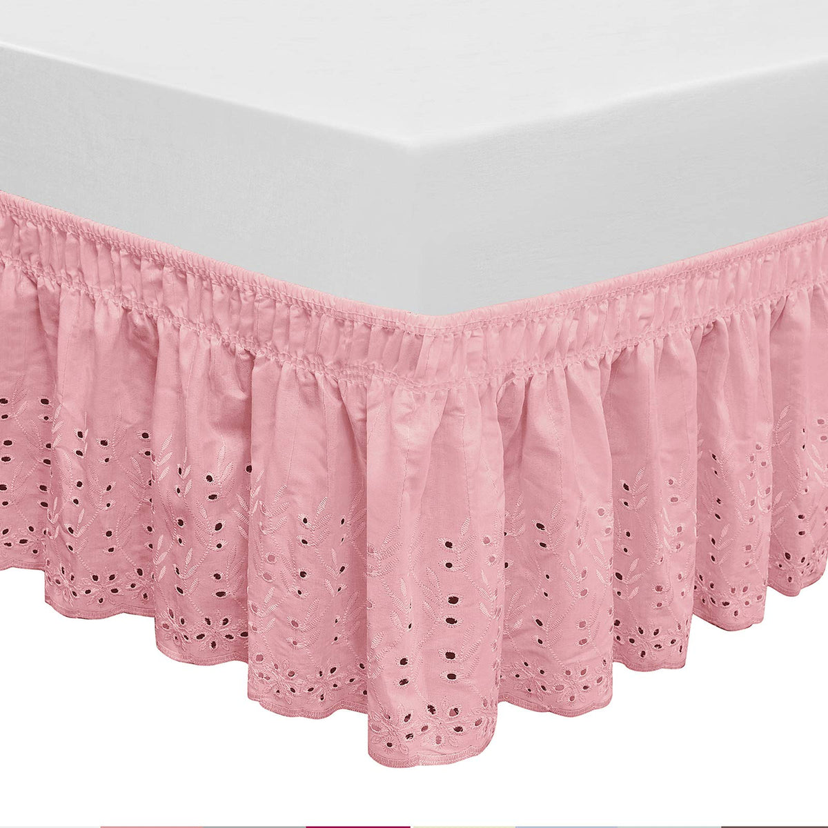 Wrap Around Elastic Eyelet Bed Skirt Dust Ruffle (Ivory, Twin/Full-18 Inch Drop)