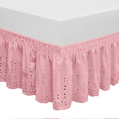 Wrap Around Elastic Eyelet Bed Skirt Dust Ruffle (Ivory, Twin/Full-18 Inch Drop)