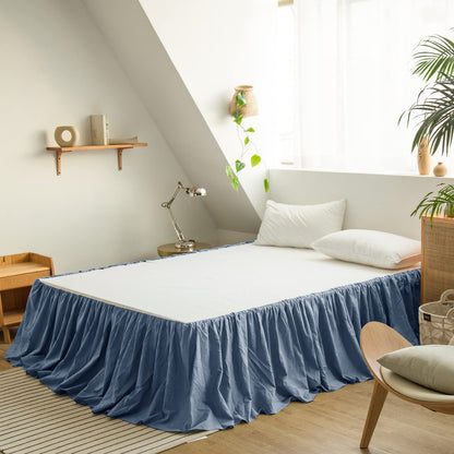 BISELINA French Linen Wrap Around Bed Skirt with Pleated Corner 14-Inch Tailored Drop Natural Flax Cotton Blend Basic Soft Cozy (14" Queen, Linen)