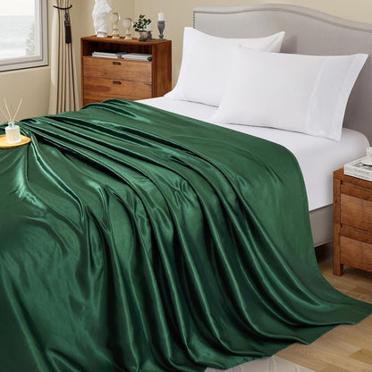 Ersmak Satin Flat Sheet Only, Single Flat Sheet Twin, Luxury & Ultra Soft Silky Bedding Top Sheet for Twin Mattress - Emerald Green