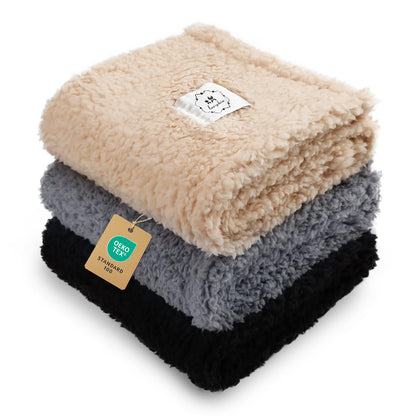 1 Pack 3 Calming Blankets Fluffy Premium Fleece Pet Blanket Soft Sherpa Throw for Dog Puppy Cat Beige Small (23" x16'')
