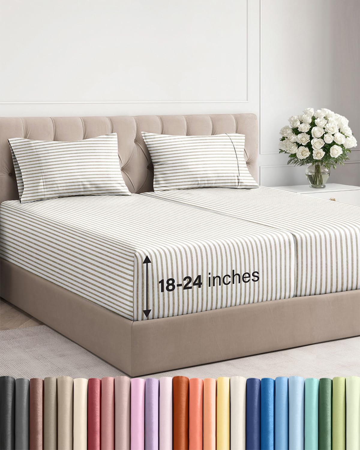 Extra Deep King Sheet Set - 4 Piece Breathable & Cooling - Antique White