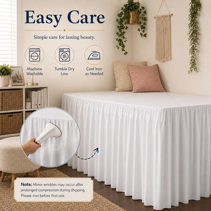 White Platform Dorm Bed Skirt Twin XL 42 Inch Drop,Extra Long Drop