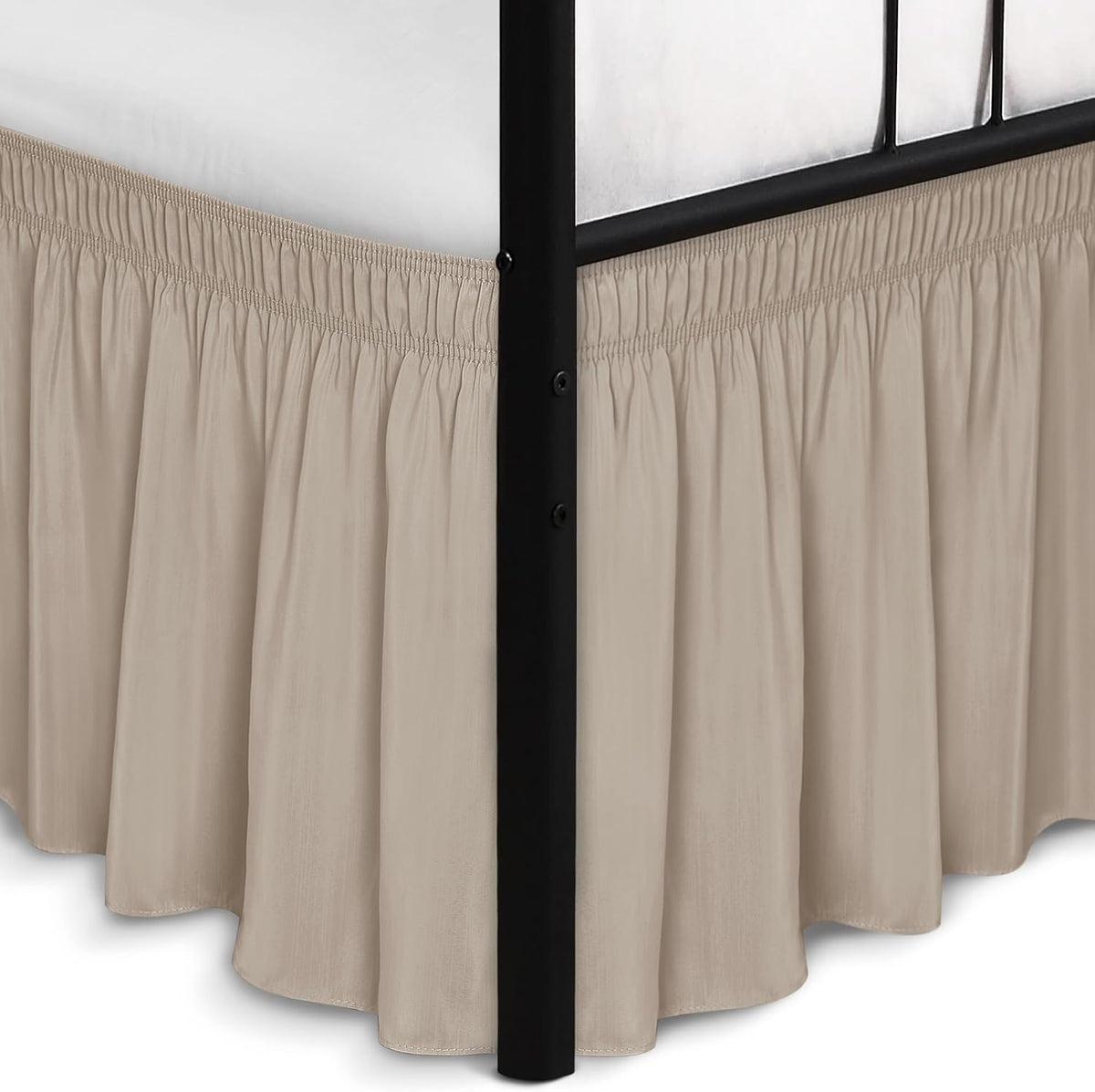 Wrap Around Queen Size Bed Skirt Split Corner 15" Drop-Elastic Dust Ruffle