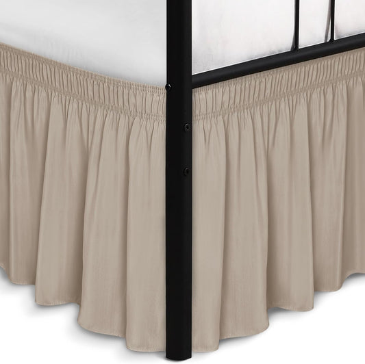 Wrap Around Queen Size Bed Skirt Split Corner 15" Drop-Elastic Dust Ruffle