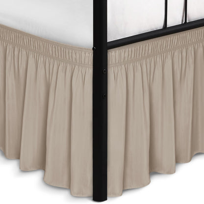 Wrap Around Queen Size Bed Skirt Split Corner 15" Drop-Elastic Dust Ruffle