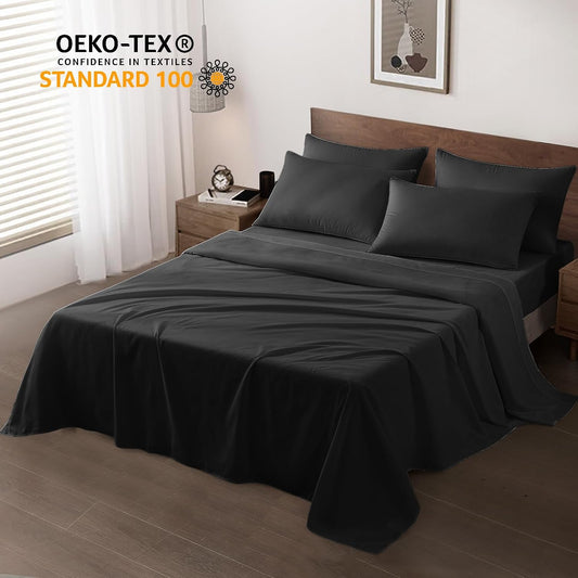 Maple&Stone Twin Flat Sheets Only Bulk Pack of 6 Wholesale Bedding Black