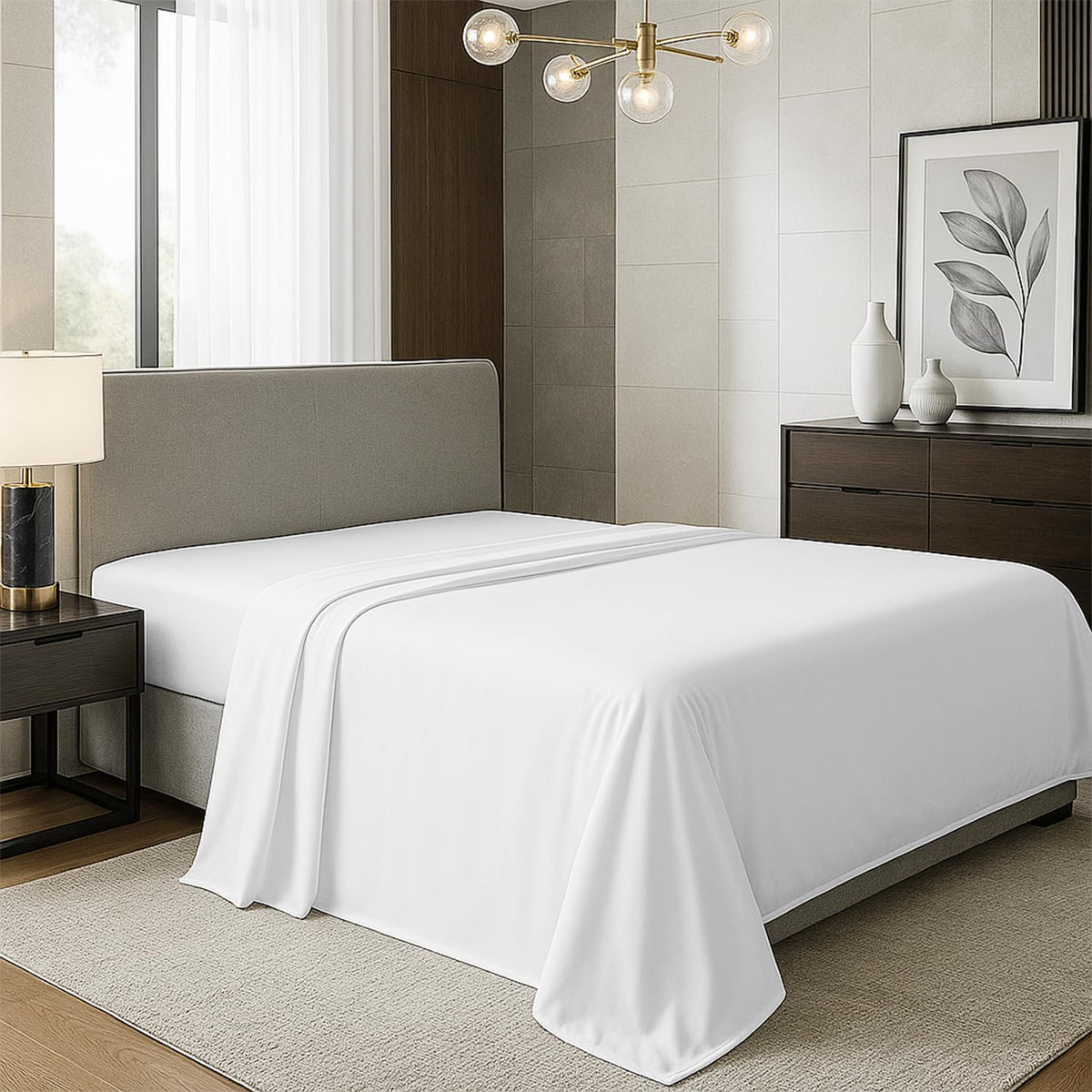 TEXAS LINEN CO. 100% Organic Cotton Queen Flat Sheet, Percale Weave, White