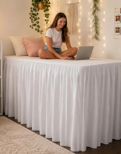 White Platform Dorm Bed Skirt Twin XL 42 Inch Drop,Extra Long Drop