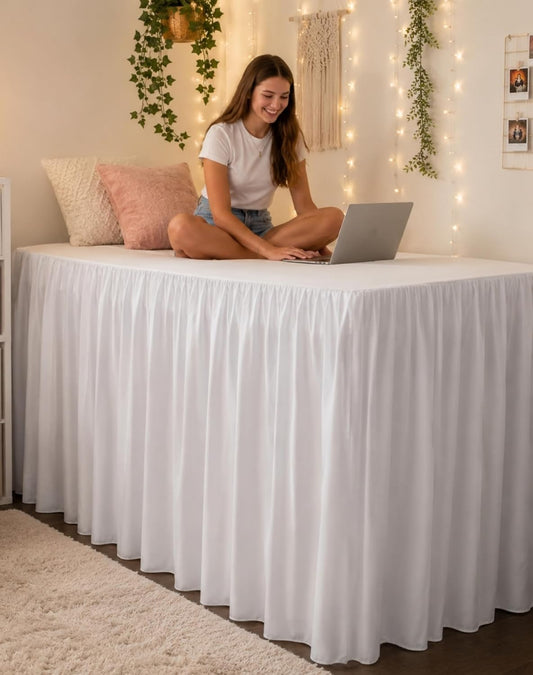 White Platform Dorm Bed Skirt Twin XL 42 Inch Drop,Extra Long Drop