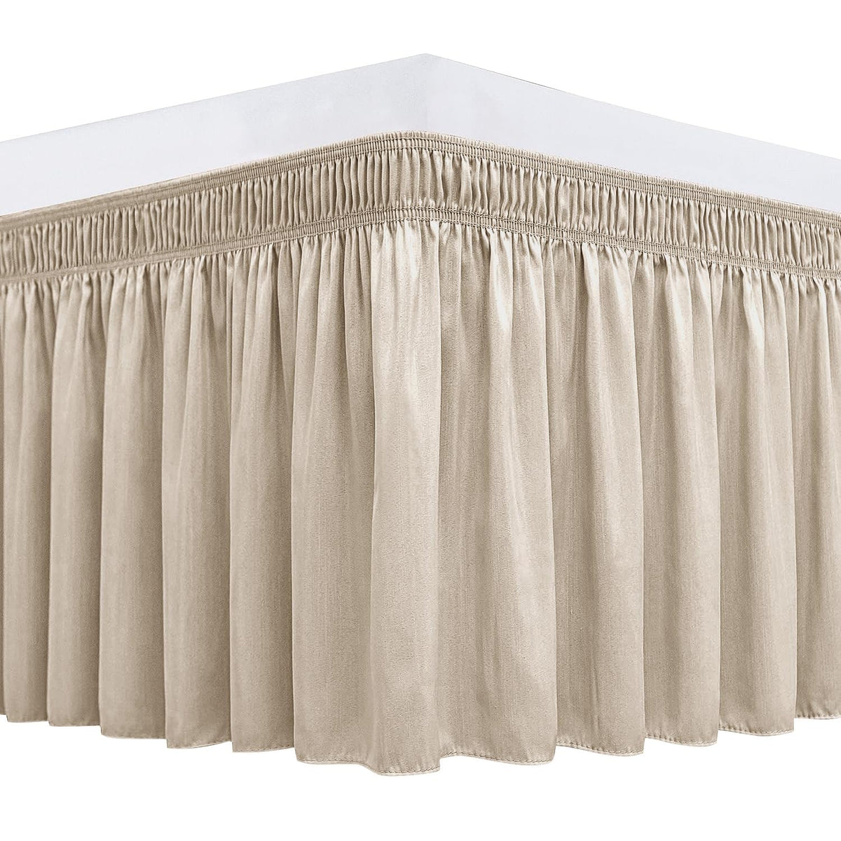 Wrap Around Queen Size Bed Skirt 15" Drop-Elastic Dust Ruffle Light Camel