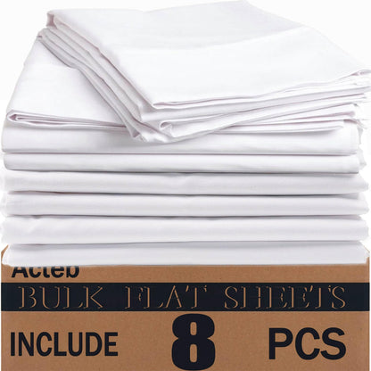 Bulk Twin Flat Sheets Only 4 Pack Basic White Bed Top Line Flat Sheet Soft Breathable Color Coded Hem Threads for Hotel Bedding Wholesale 66x96 inches