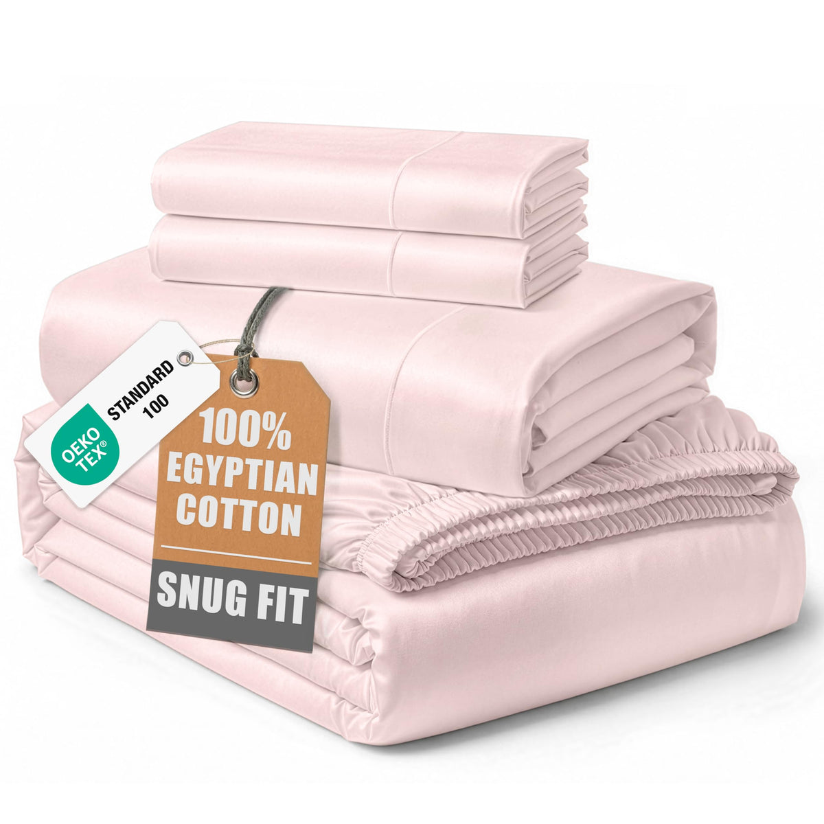 LANE LINEN 100% Egyptian Cotton Sheets King Size Silky Sateen Weave - White