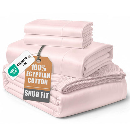 LANE LINEN 100% Egyptian Cotton Sheets King Size Silky Sateen Weave - White