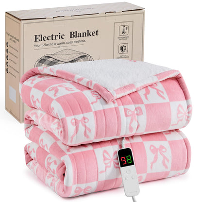 Pink Heated Blanket Electric Throw 50"X60", Heating Blanket Throw