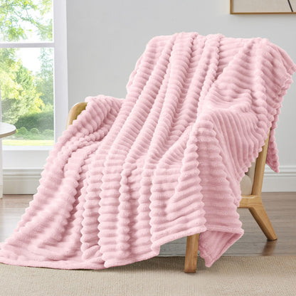 BEDELITE Ribbed Fleece Throw Blanket for Couch, Cream, 50"x60"