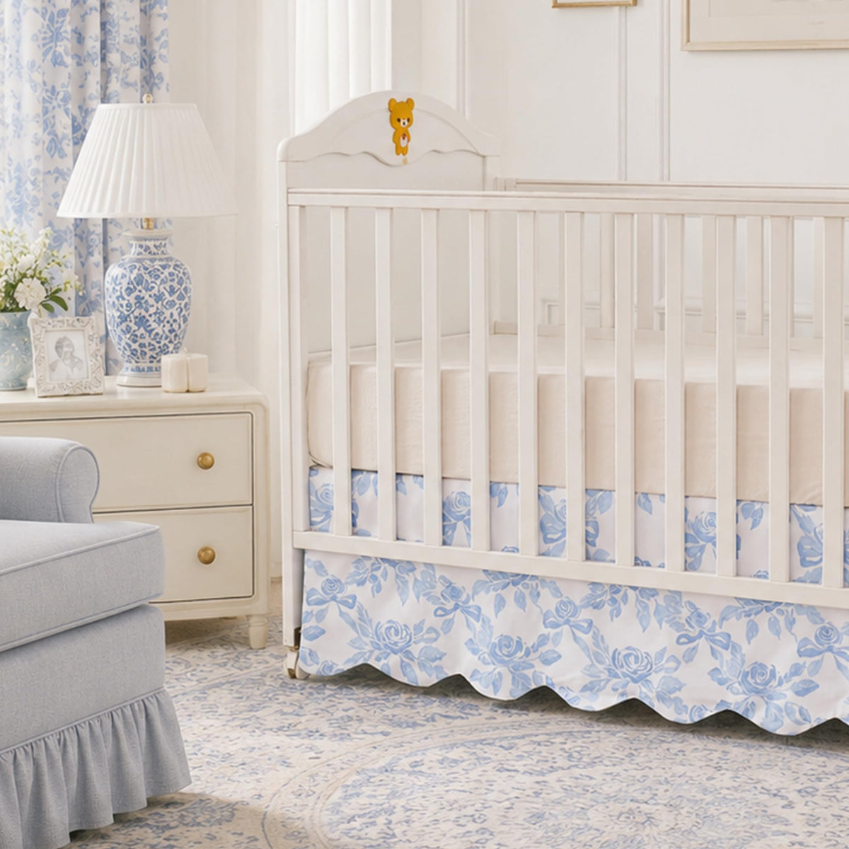 Brandream Scallop Edge Organic Cotton Crib Skirt, Baby Boy, Baby Girl, Gender Neutral Crib Skirt Toddler Bedskirt Farmhouse Chic Nursery Crib Bed Skirt, Boho Bohemian Solid Beige Skirt