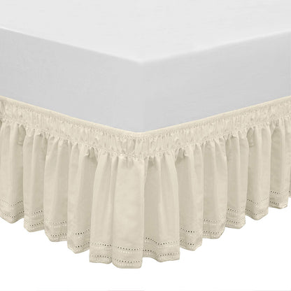 Wrap Around Elastic Eyelet Bed Skirt Dust Ruffle (Ivory, Twin/Full-18 Inch Drop)