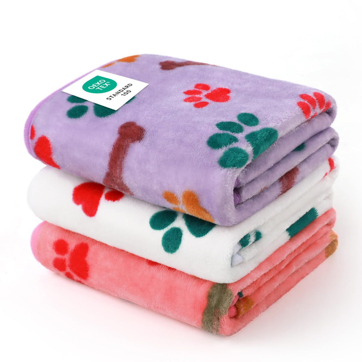 Luciphia 1 Pack 3 Blankets Fluffy Premium Fleece Pet Blanket Flannel Paw Printed Throw for Dog Cat(Small 23x16'', Grey/Brown/Blue)