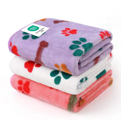 Luciphia 1 Pack 3 Blankets Fluffy Premium Fleece Pet Blanket Flannel Paw Printed Throw for Dog Cat(Small 23x16'', Grey/Brown/Blue)