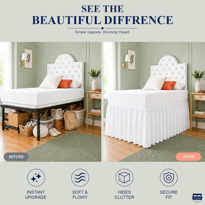 Cottingon Dorm Room Bed Skirt, 100% Microfiber, White, Twin XL-32 Drop