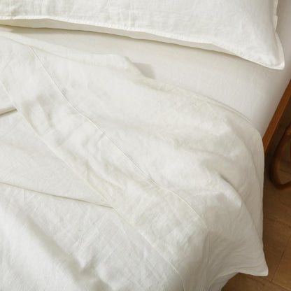 S VICTORY SYMBOL 100% Organic Linen Flat Sheet 1 Piece-Stone Washed French Flax Twin Size Bedding,Soft Flat Top Sheet Breathable(66"x96",Creamy White)
