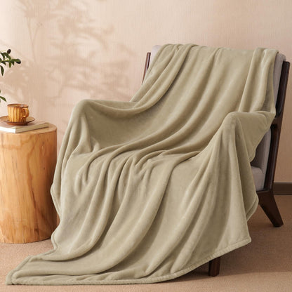 PHF Fleece Blanket King Size 108x90-300GSM Lightweight Airy Warmth, Khaki