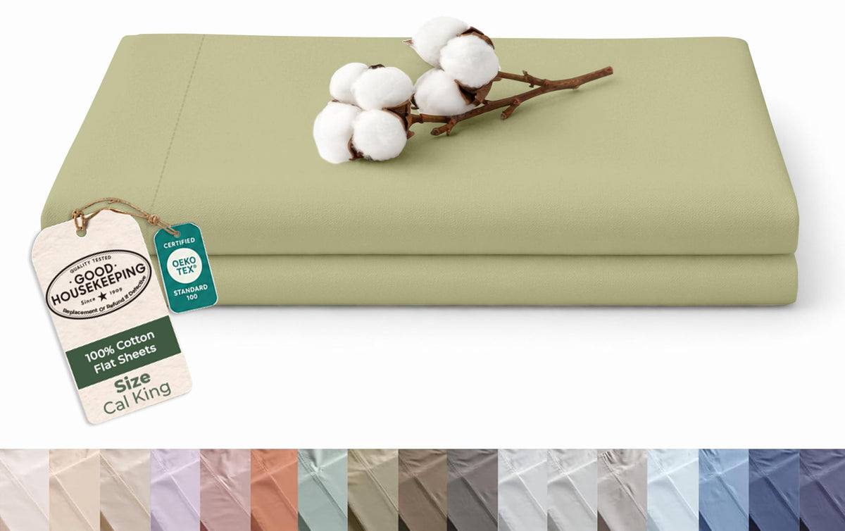Royale Linens 100% Organic Cotton Full Size Flat Sheet Only - Percale Top Sheets - Full Flat Sheet Sold Separately - Lightweight & Super Soft 100% Cotton White Bed Sheets Only (81" x 96", White)