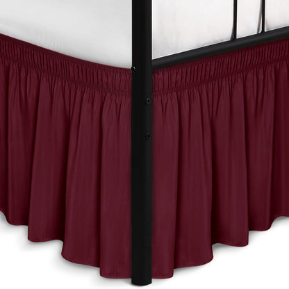 Wrap Around Queen Size Bed Skirt Split Corner 15" Drop-Elastic Dust Ruffle