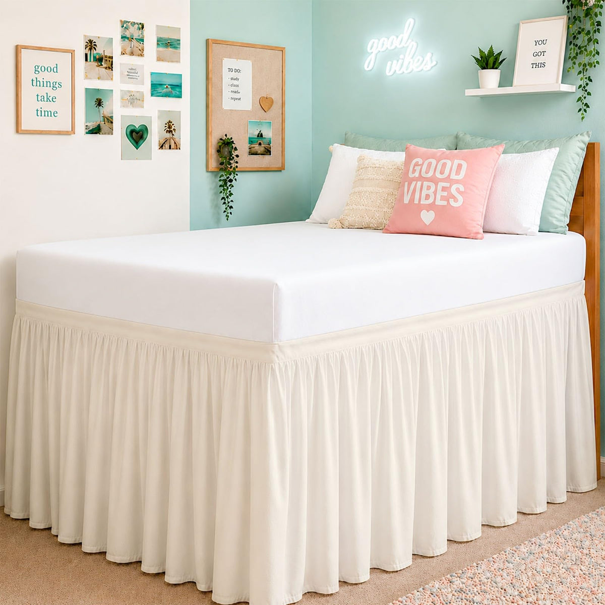 Cottington Lane Ruffled Dorm Room Bed Skirt Twin XL 30 Inch Drop, White
