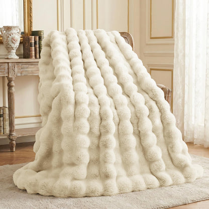 L'AGRATY Faux Rabbit Fur Throw Blanket for Couch, 50'' x 60'', Cocoa Brown
