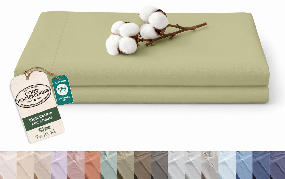 Royale Linens 100% Organic Cotton Full Size Flat Sheet Only - Percale Top Sheets - Full Flat Sheet Sold Separately - Lightweight & Super Soft 100% Cotton White Bed Sheets Only (81" x 96", White)