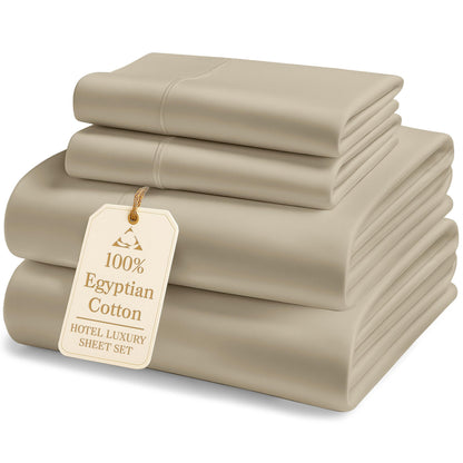 LANE LINEN 100% Egyptian Cotton Sheets King Size Silky Sateen Weave - White