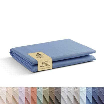 Linen Home Queen Size Flat Sheet Only 100% Cotton Percale, White