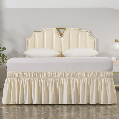 MEILA Wrap Around Elastic Bed Skirt for Queen & King Beds, 16" Drop, Beige