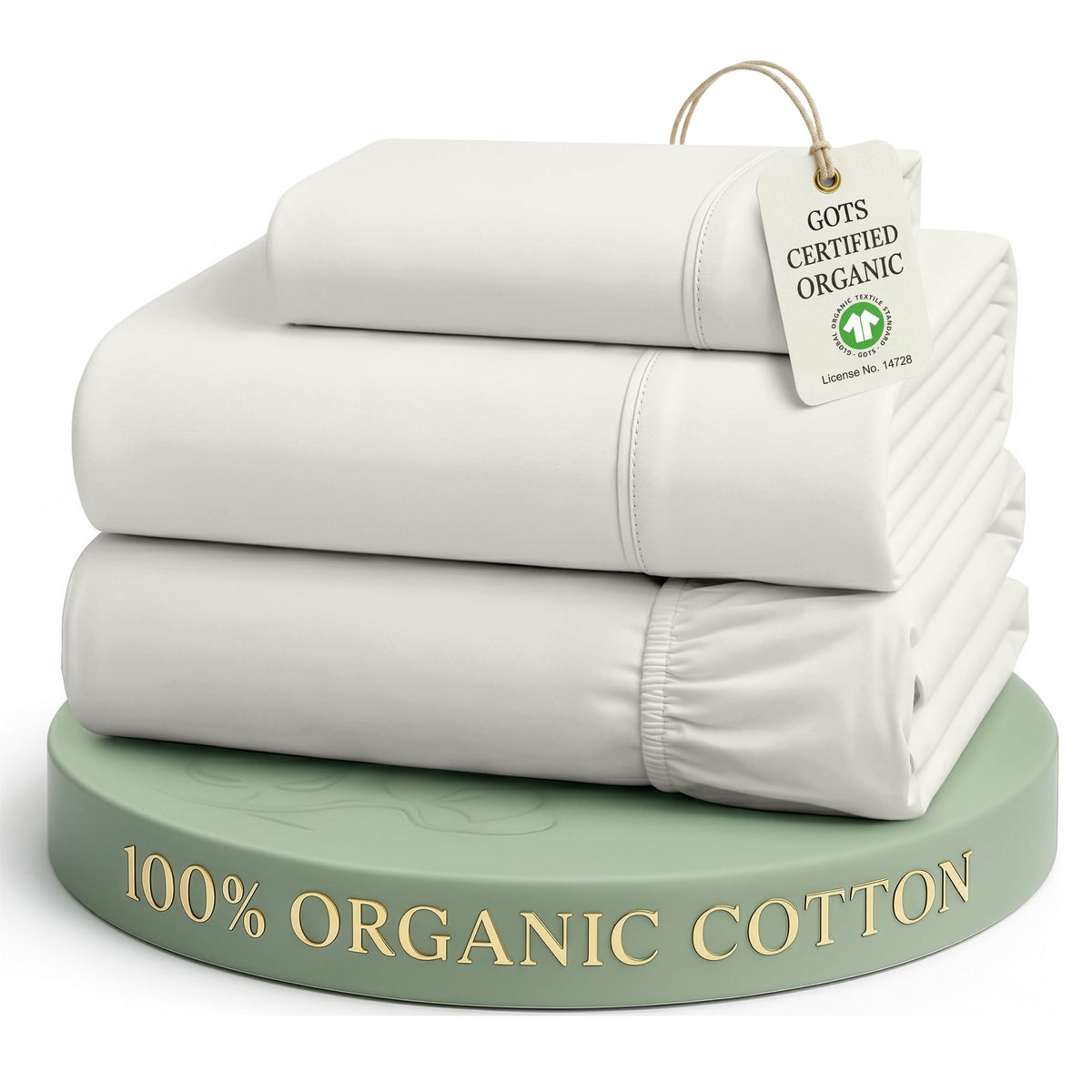 LANE LINEN Queen Sheets 100% Organic Cotton 4pc Percale Cooling - White
