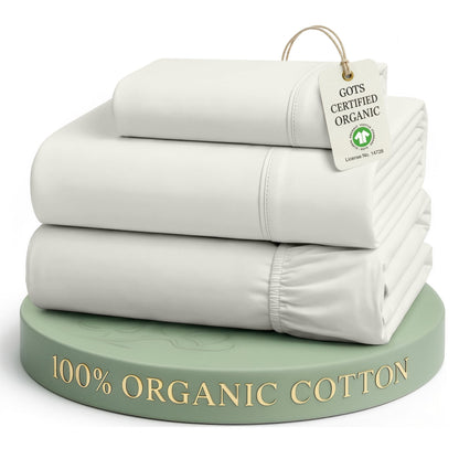 LANE LINEN Queen Sheets 100% Organic Cotton 4pc Percale Cooling - White