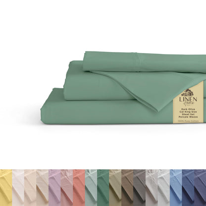 Linen Home 100% Cotton Percale Sheets Queen Size 4 Pc Cooling Set - White