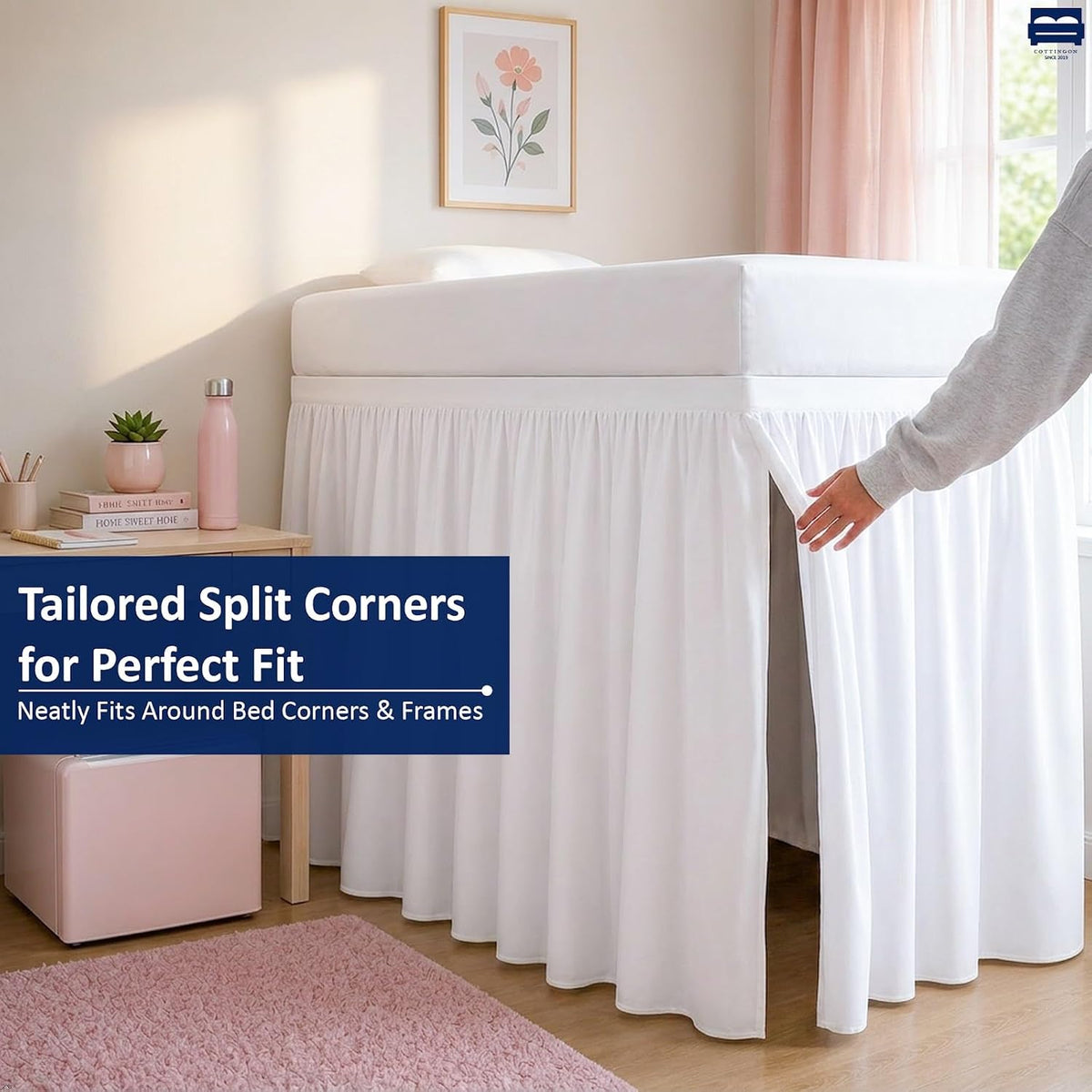 Cottingon Twin XL 32 Inch Drop Extended Dorm Room Bed Skirt,100% Microfiber College Bed Essentials Extra Long Size Dust Ruffle,White