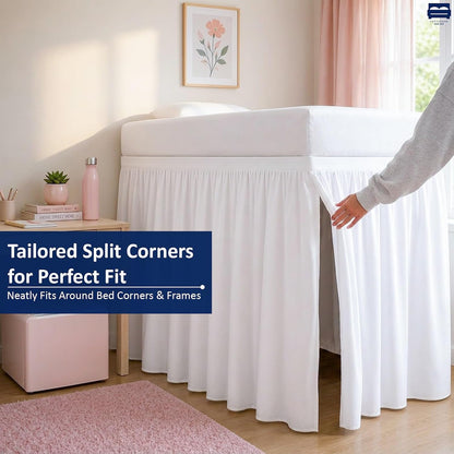 Cottingon Twin XL 32 Inch Drop Extended Dorm Room Bed Skirt,100% Microfiber College Bed Essentials Extra Long Size Dust Ruffle,White