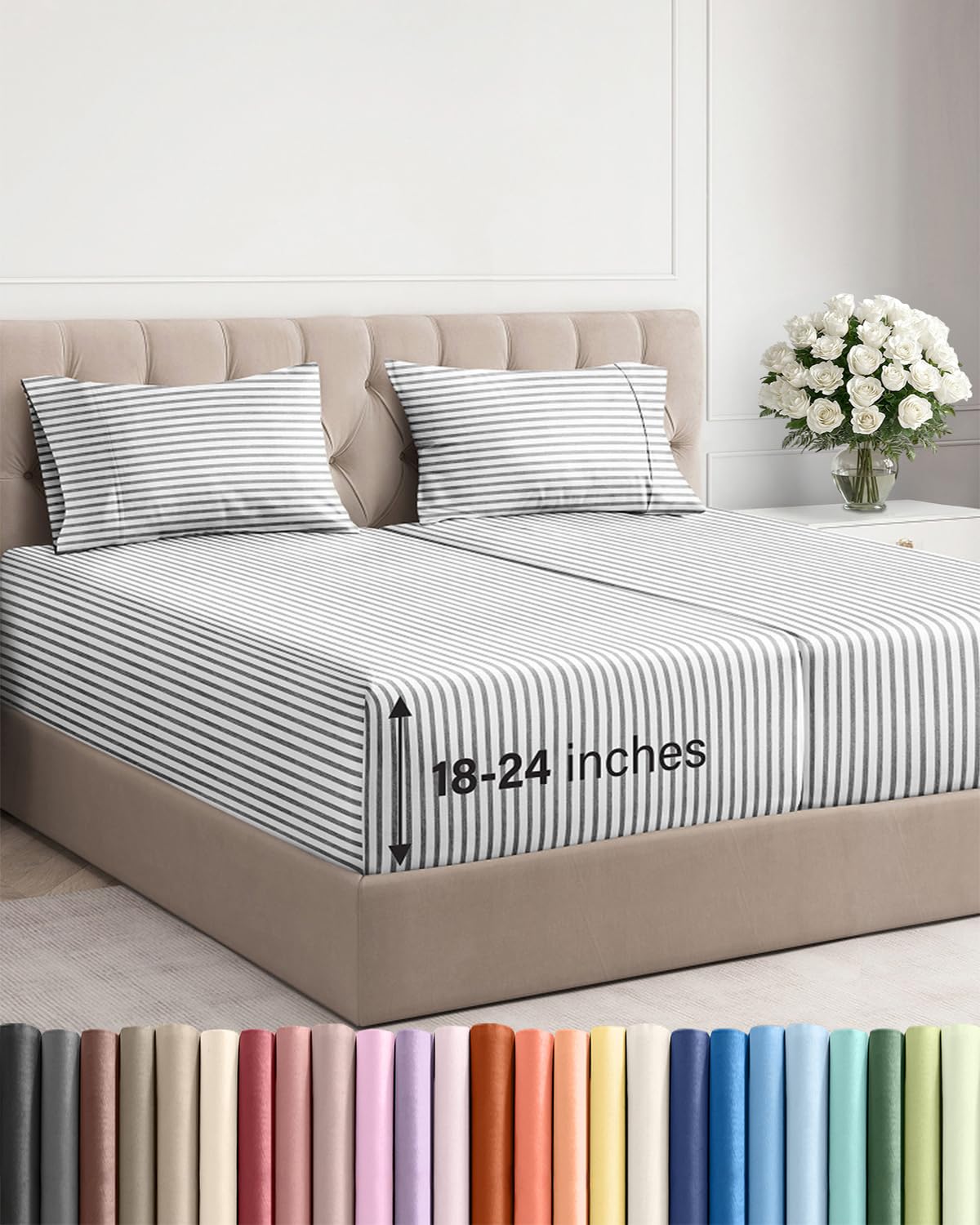 Extra Deep King Sheet Set - 4 Piece Breathable & Cooling - Antique White