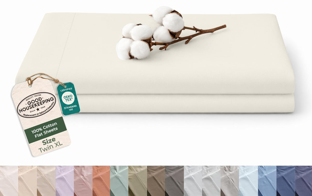 Royale Linens 100% Organic Cotton Full Size Flat Sheet Only - Percale Top Sheets - Full Flat Sheet Sold Separately - Lightweight & Super Soft 100% Cotton White Bed Sheets Only (81" x 96", White)