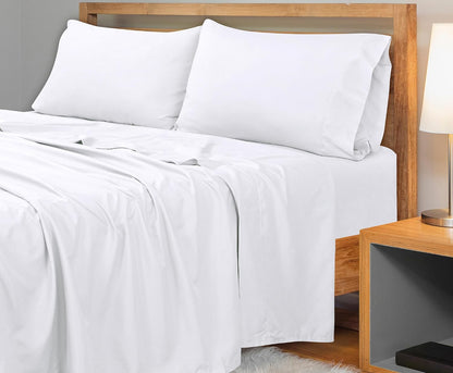 Royale Linens 300 Thread Count 100% Cotton Queen Flat Sheet Only - Super Soft Flat Sheets Only - Top Sheet Sold Separately - Breathable, Cool & Crisp White Flat Sheet (Queen, White)