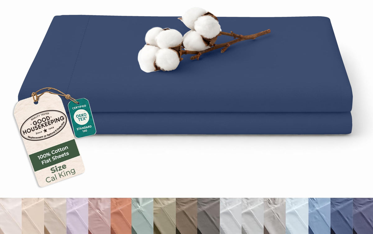 Royale Linens 100% Organic Cotton Full Size Flat Sheet Only - Percale Top Sheets - Full Flat Sheet Sold Separately - Lightweight & Super Soft 100% Cotton White Bed Sheets Only (81" x 96", White)